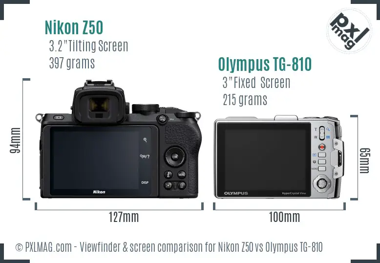 Nikon Z50 vs Olympus TG-810 Screen and Viewfinder comparison