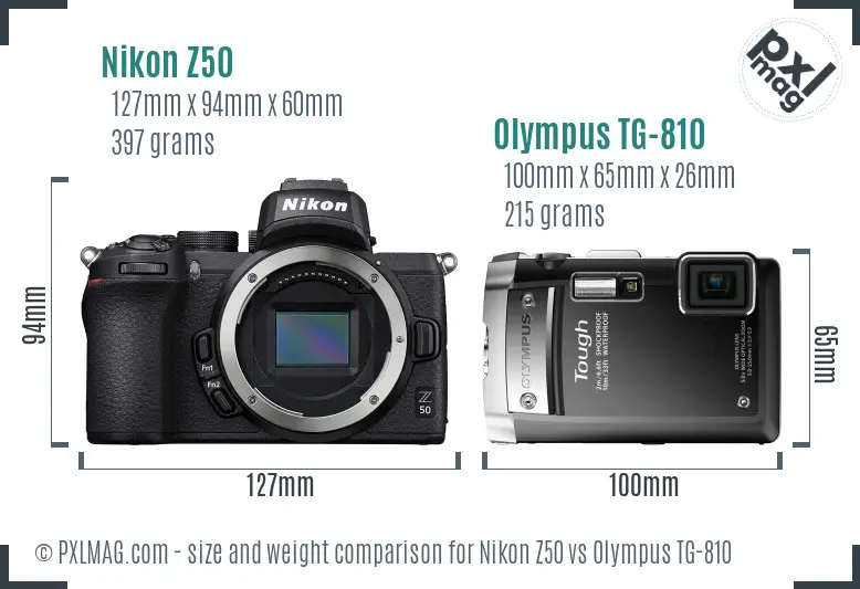 Nikon Z50 vs Olympus TG-810 size comparison