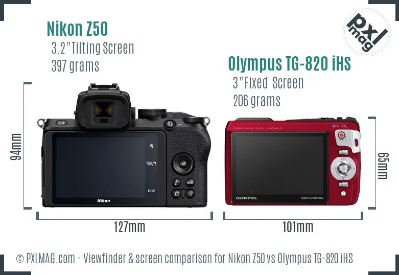 Nikon Z50 vs Olympus TG-820 iHS Screen and Viewfinder comparison