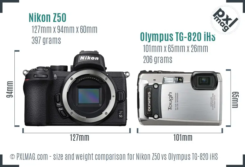 Nikon Z50 vs Olympus TG-820 iHS size comparison