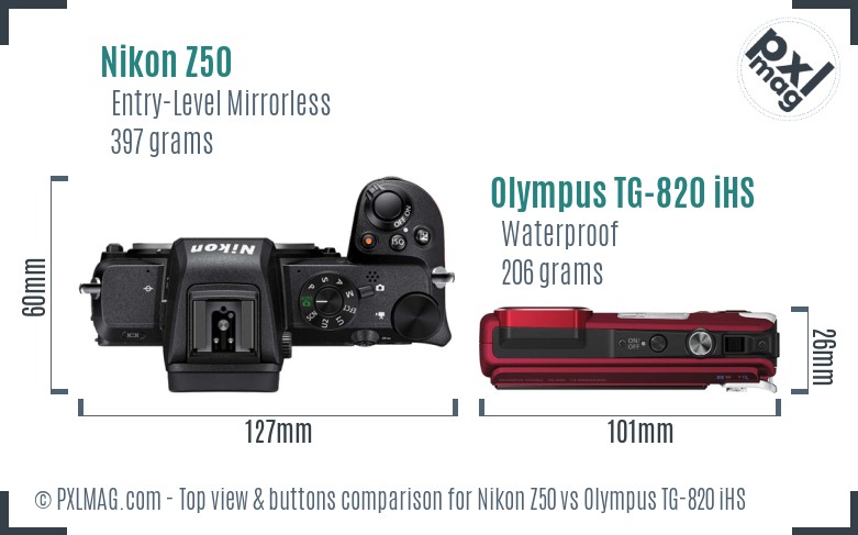 Nikon Z50 vs Olympus TG-820 iHS top view buttons comparison