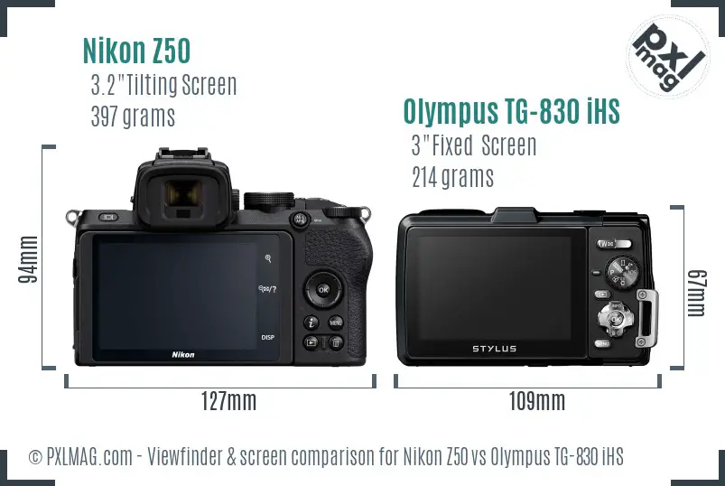 Nikon Z50 vs Olympus TG-830 iHS Screen and Viewfinder comparison
