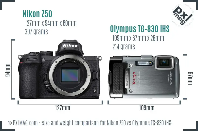 Nikon Z50 vs Olympus TG-830 iHS size comparison
