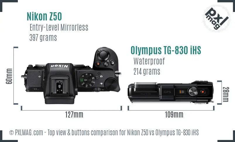 Nikon Z50 vs Olympus TG-830 iHS top view buttons comparison