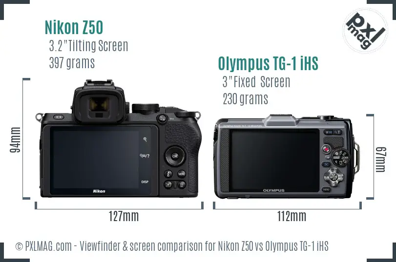 Nikon Z50 vs Olympus TG-1 iHS Screen and Viewfinder comparison