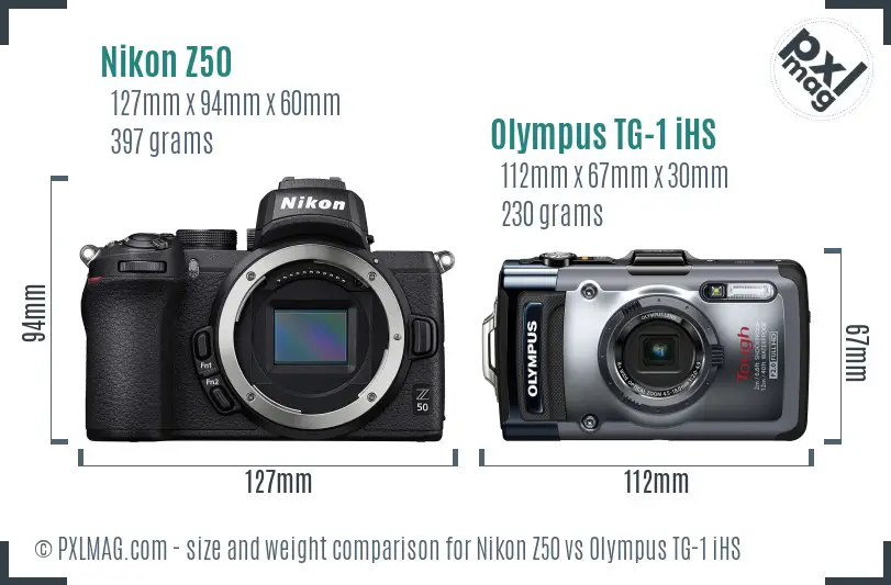 Nikon Z50 vs Olympus TG-1 iHS size comparison
