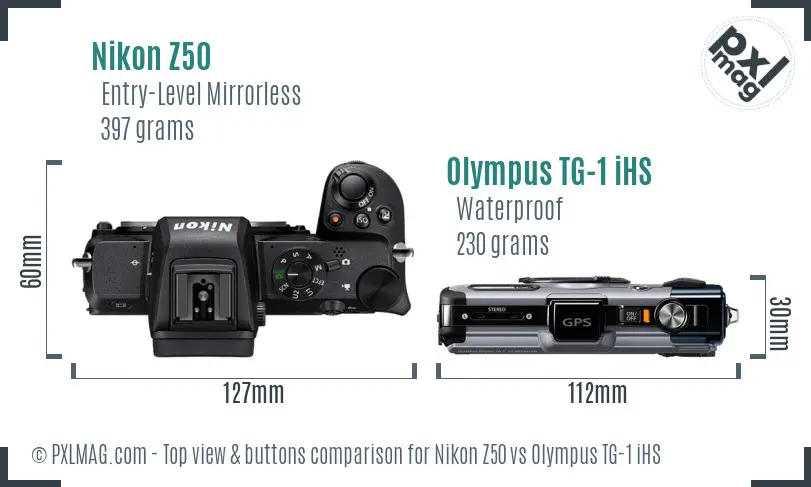 Nikon Z50 vs Olympus TG-1 iHS top view buttons comparison