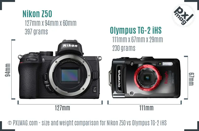 Nikon Z50 vs Olympus TG-2 iHS size comparison