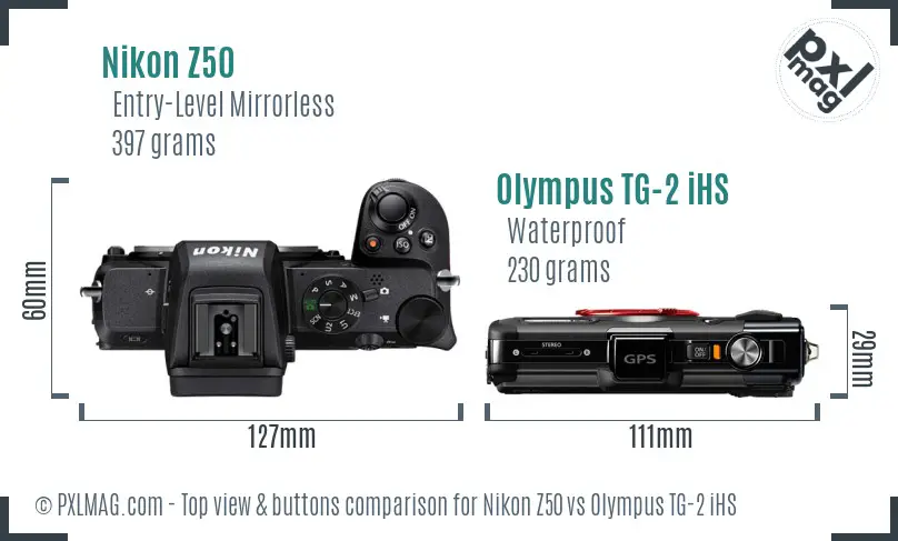 Nikon Z50 vs Olympus TG-2 iHS top view buttons comparison