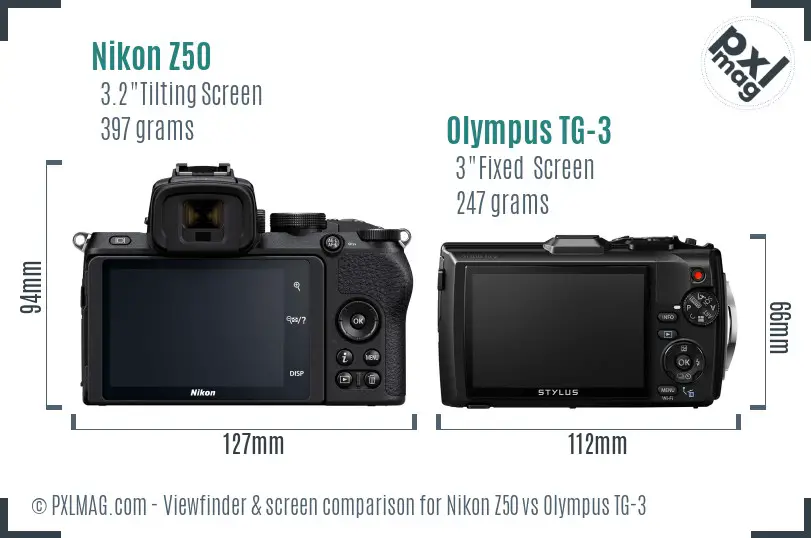 Nikon Z50 vs Olympus TG-3 Screen and Viewfinder comparison