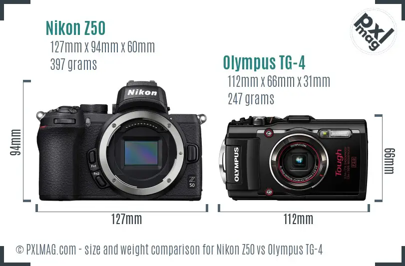 Nikon Z50 vs Olympus TG-4 size comparison