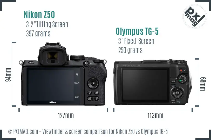 Nikon Z50 vs Olympus TG-5 Screen and Viewfinder comparison