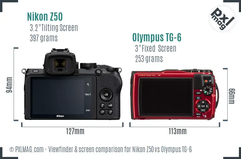 Nikon Z50 vs Olympus TG-6 Screen and Viewfinder comparison