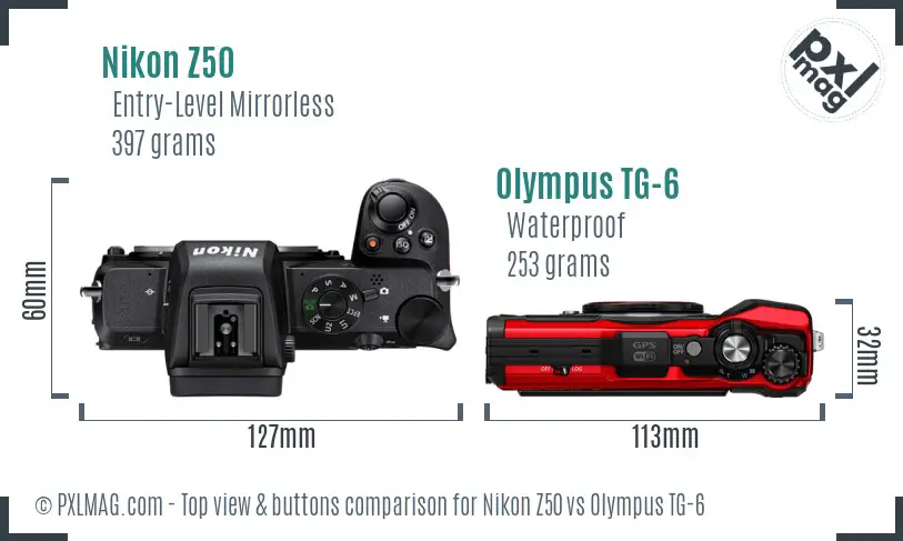 Nikon Z50 vs Olympus TG-6 top view buttons comparison