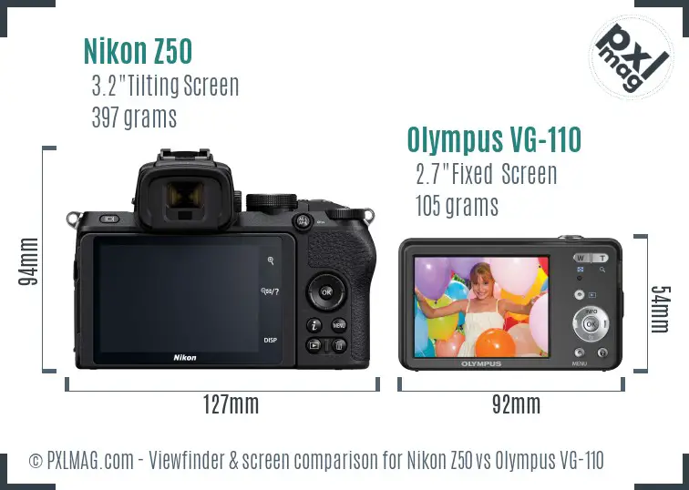 Nikon Z50 vs Olympus VG-110 Screen and Viewfinder comparison