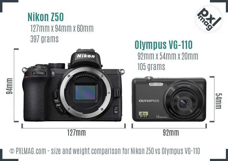 Nikon Z50 vs Olympus VG-110 size comparison