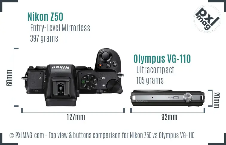 Nikon Z50 vs Olympus VG-110 top view buttons comparison