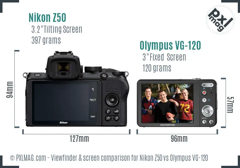 Nikon Z50 vs Olympus VG-120 Screen and Viewfinder comparison