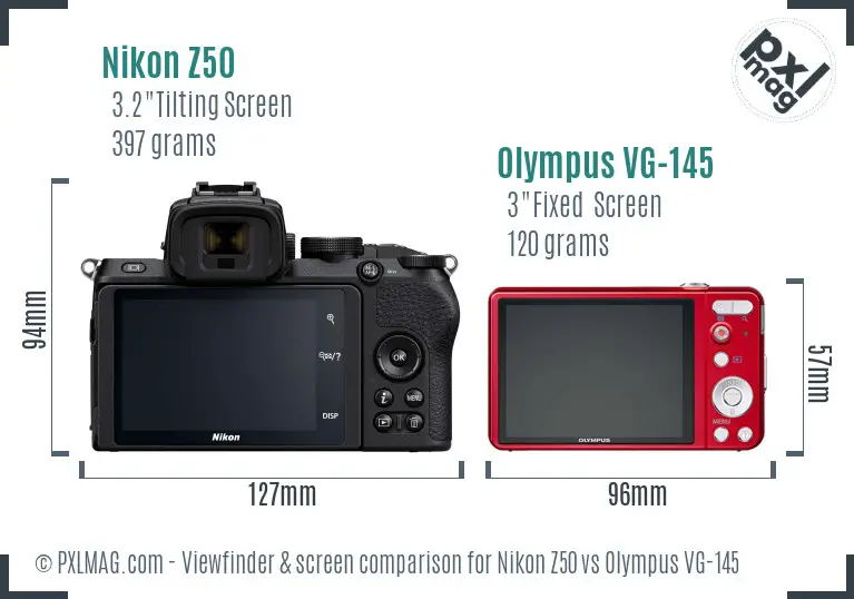 Nikon Z50 vs Olympus VG-145 Screen and Viewfinder comparison