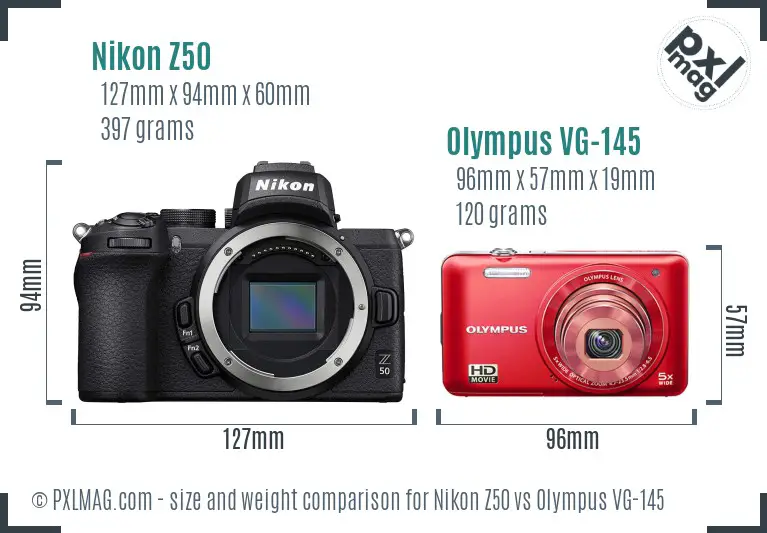 Nikon Z50 vs Olympus VG-145 size comparison