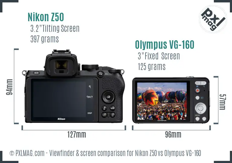 Nikon Z50 vs Olympus VG-160 Screen and Viewfinder comparison