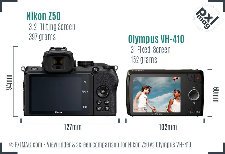 Nikon Z50 vs Olympus VH-410 Screen and Viewfinder comparison