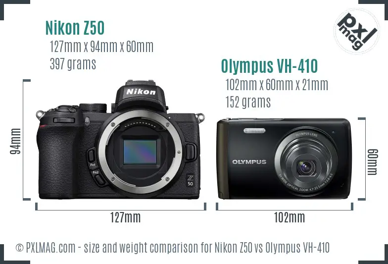 Nikon Z50 vs Olympus VH-410 size comparison