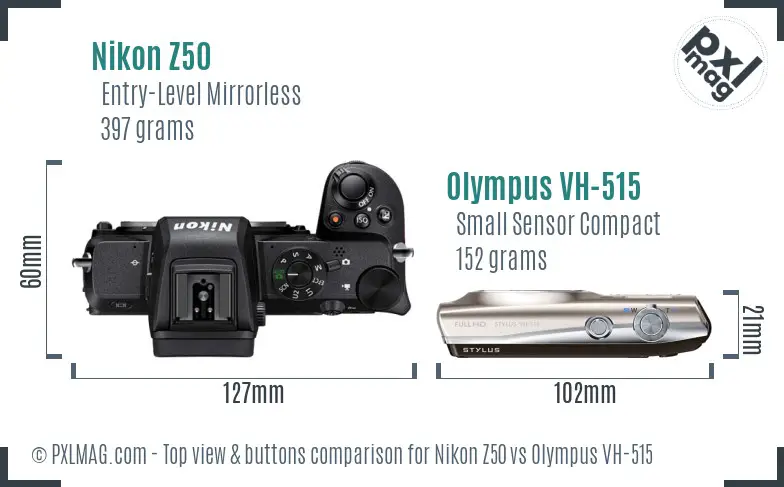 Nikon Z50 vs Olympus VH-515 top view buttons comparison