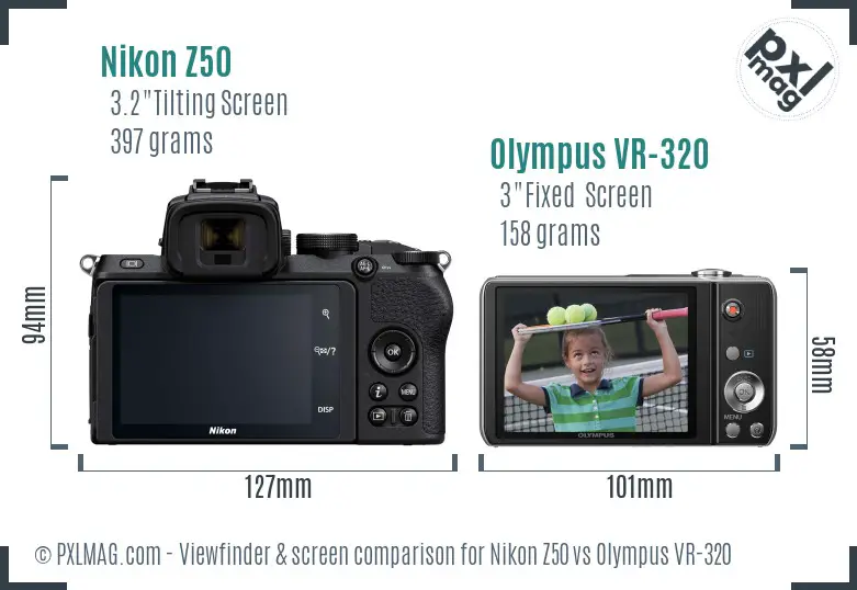Nikon Z50 vs Olympus VR-320 Screen and Viewfinder comparison