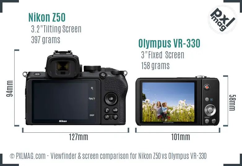 Nikon Z50 vs Olympus VR-330 Screen and Viewfinder comparison