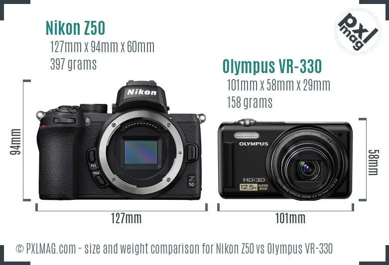 Nikon Z50 vs Olympus VR-330 size comparison