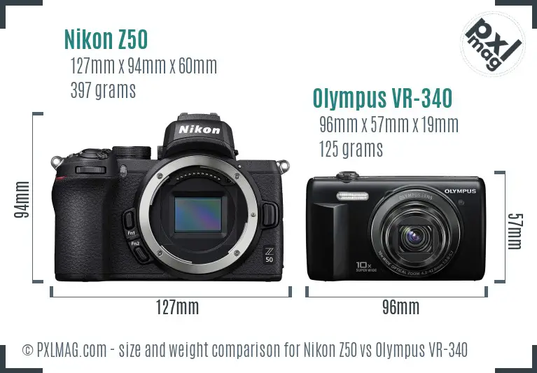 Nikon Z50 vs Olympus VR-340 size comparison