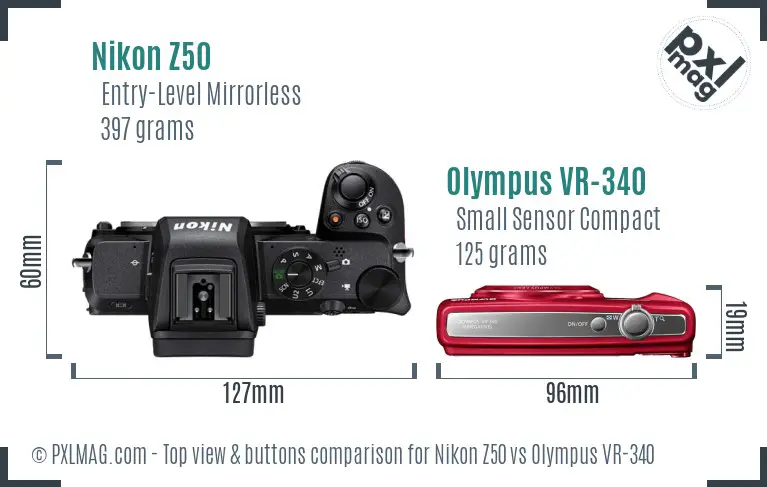 Nikon Z50 vs Olympus VR-340 top view buttons comparison