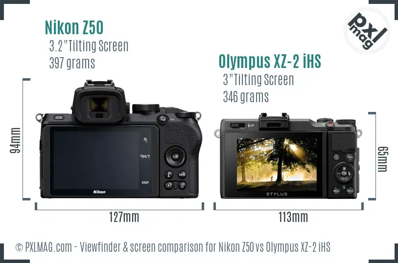 Nikon Z50 vs Olympus XZ-2 iHS Screen and Viewfinder comparison