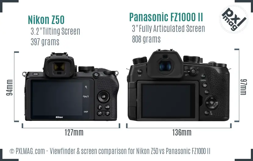 Nikon Z50 vs Panasonic FZ1000 II Screen and Viewfinder comparison
