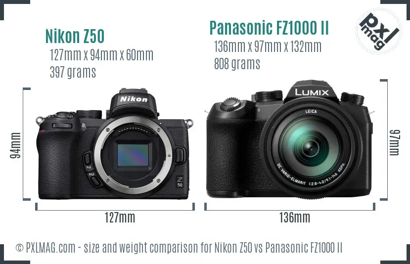 Nikon Z50 vs Panasonic FZ1000 II size comparison