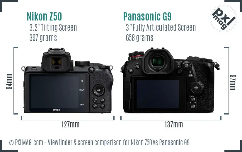 Nikon Z50 vs Panasonic G9 Screen and Viewfinder comparison