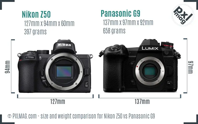 Nikon Z50 vs Panasonic G9 size comparison