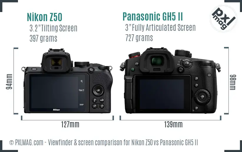 Nikon Z50 vs Panasonic GH5 II Screen and Viewfinder comparison