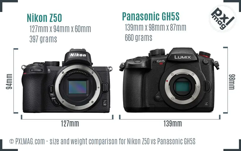 Nikon Z50 vs Panasonic GH5S size comparison