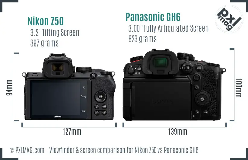 Nikon Z50 vs Panasonic GH6 Screen and Viewfinder comparison