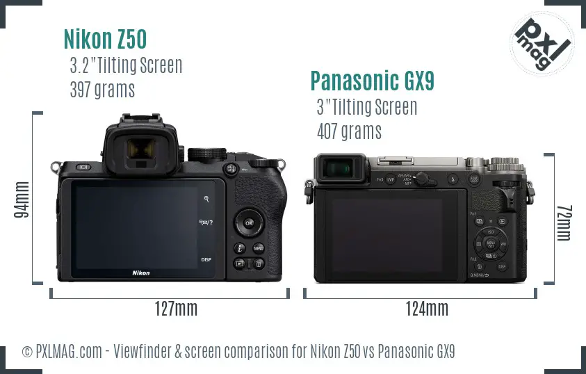 Nikon Z50 vs Panasonic GX9 Screen and Viewfinder comparison