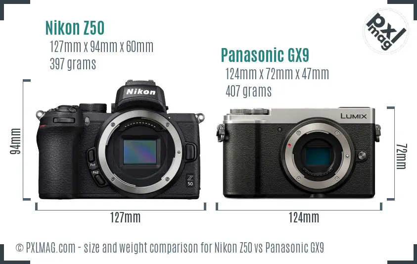 Nikon Z50 vs Panasonic GX9 size comparison