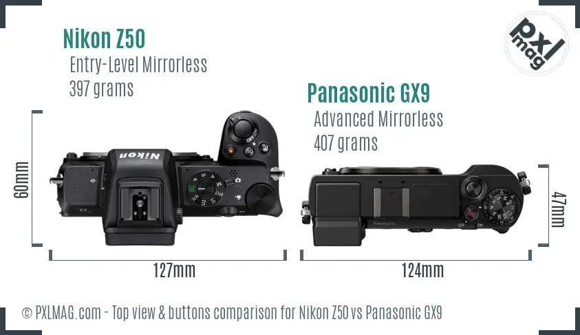Nikon Z50 vs Panasonic GX9 top view buttons comparison