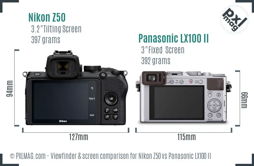 Nikon Z50 vs Panasonic LX100 II Screen and Viewfinder comparison