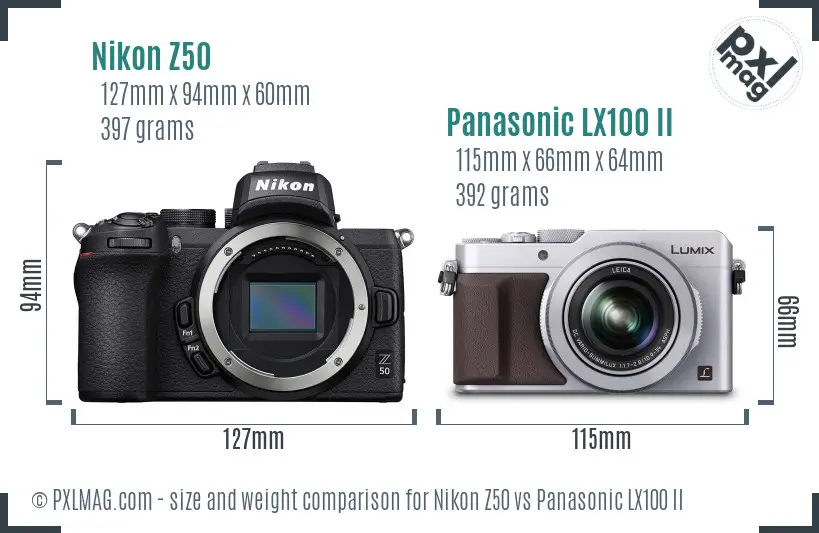 Nikon Z50 vs Panasonic LX100 II size comparison