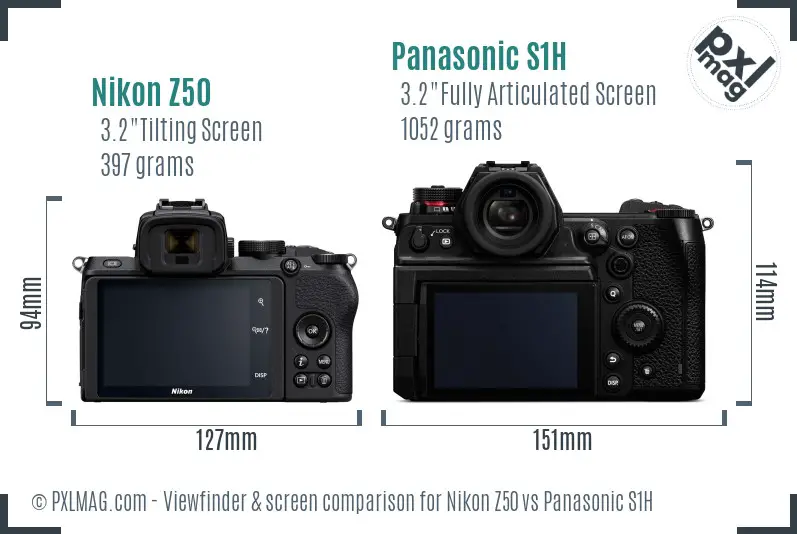 Nikon Z50 vs Panasonic S1H Screen and Viewfinder comparison