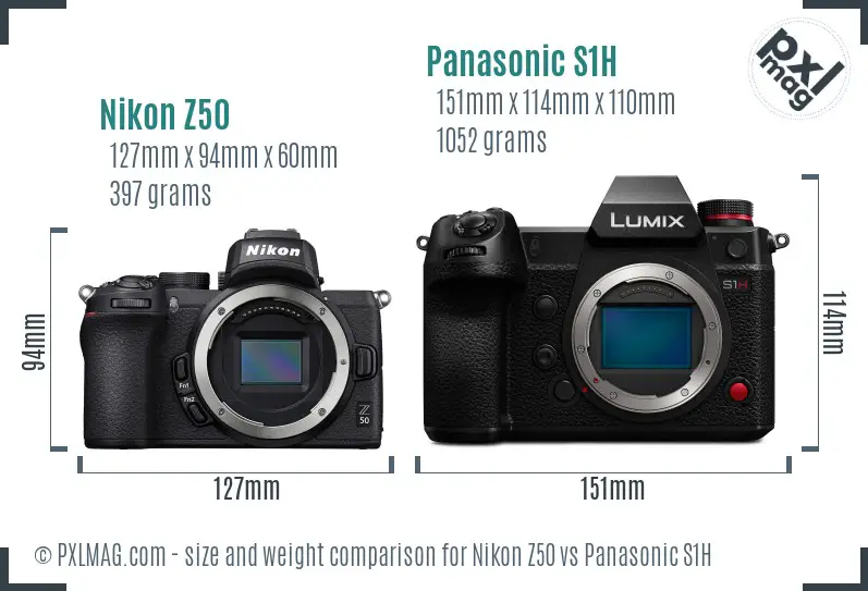 Nikon Z50 vs Panasonic S1H size comparison