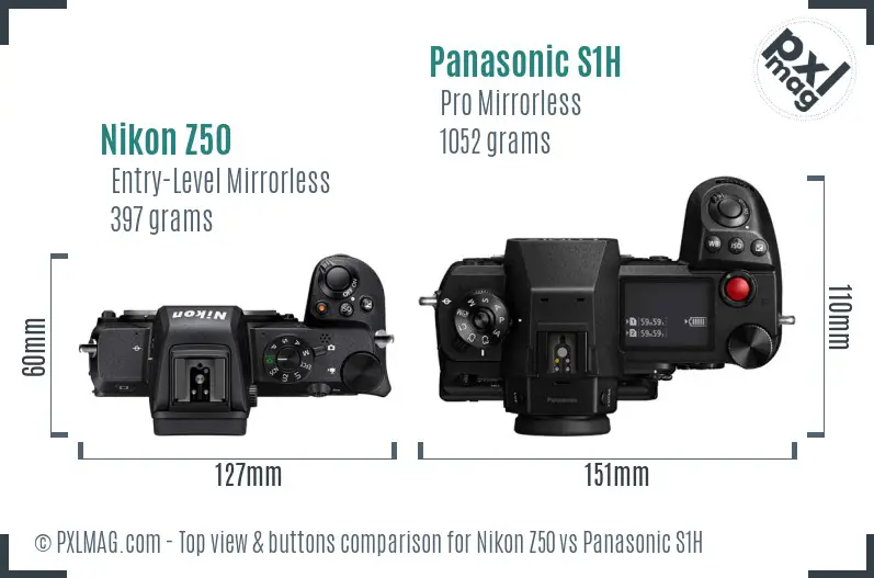 Nikon Z50 vs Panasonic S1H top view buttons comparison