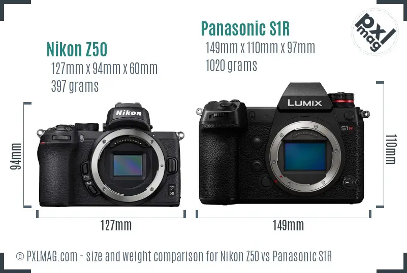 Nikon Z50 vs Panasonic S1R size comparison